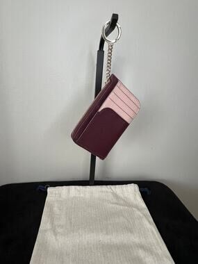 Kate Spade New York Spencer Burgundy Pink Leather Zip Card Holder Key Ring